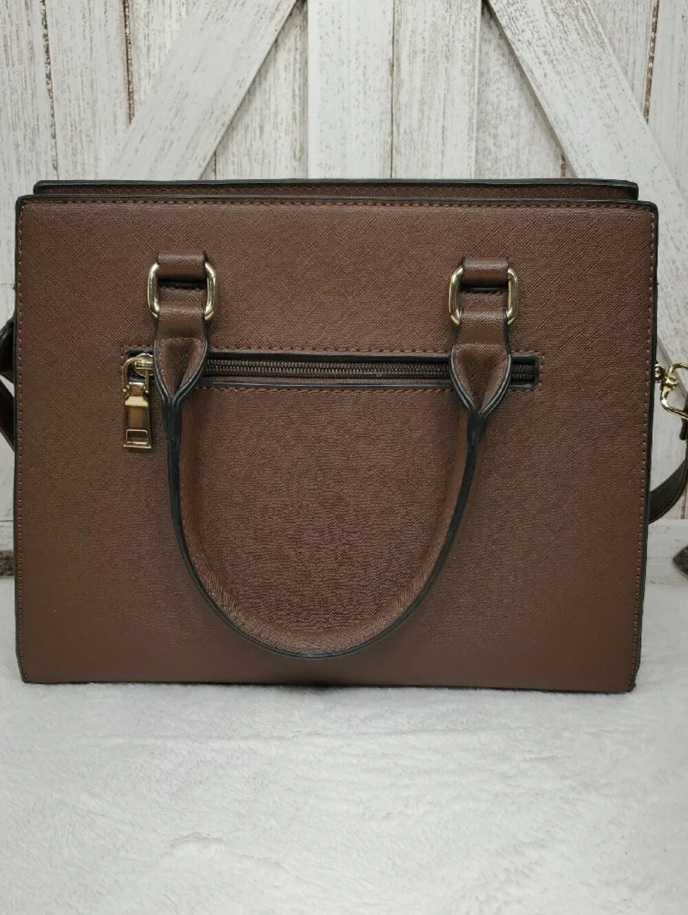 Brown Satchel Handbag with Double Top Handles & Adjustable Crossbody Strap NWOT